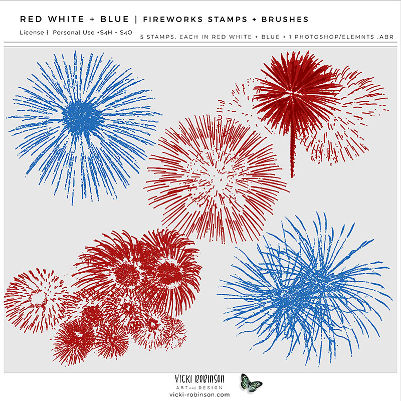 Red White and Blue Fireworks Stamps