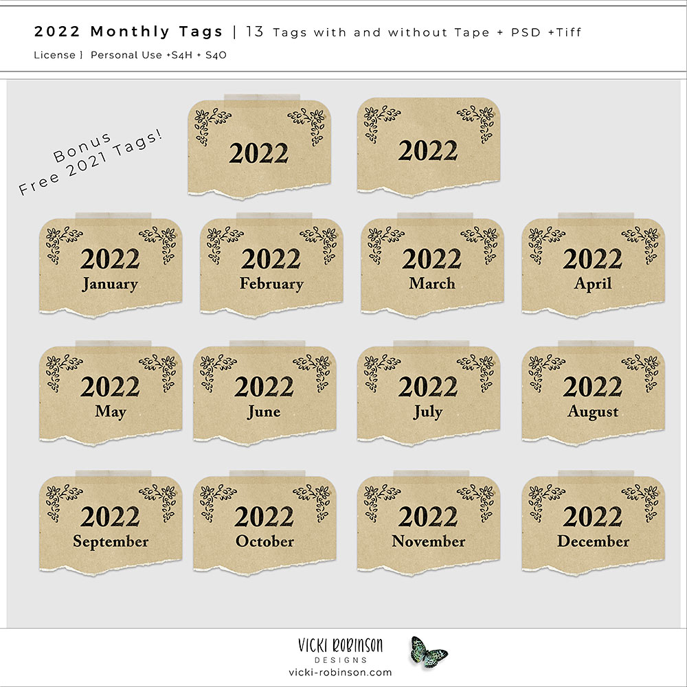 2022 + 2021 Monthly Tags