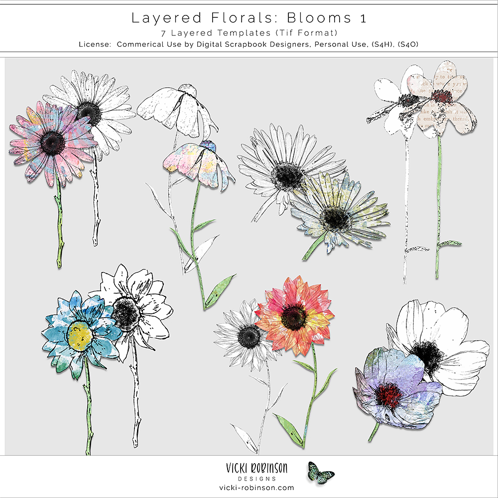 Layered Floral Templates Blooms 01