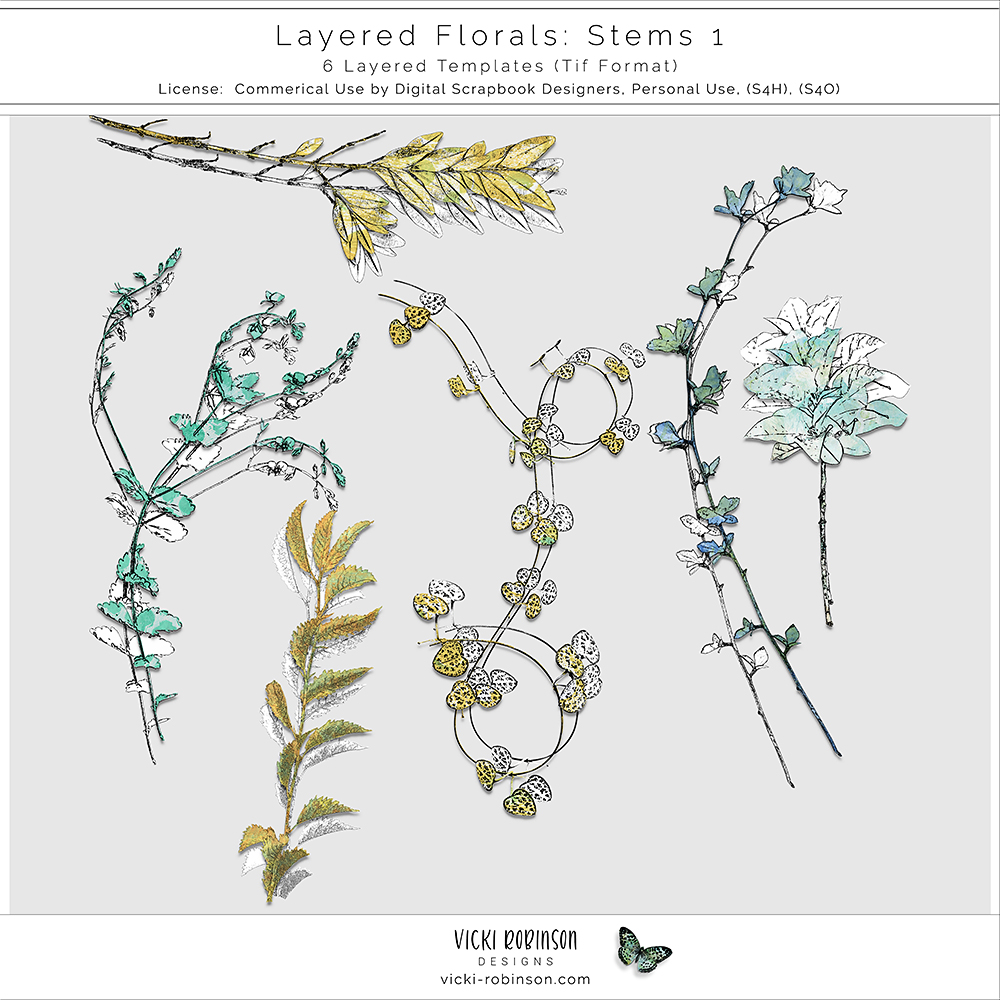 Layered Floral Templates Stems 01