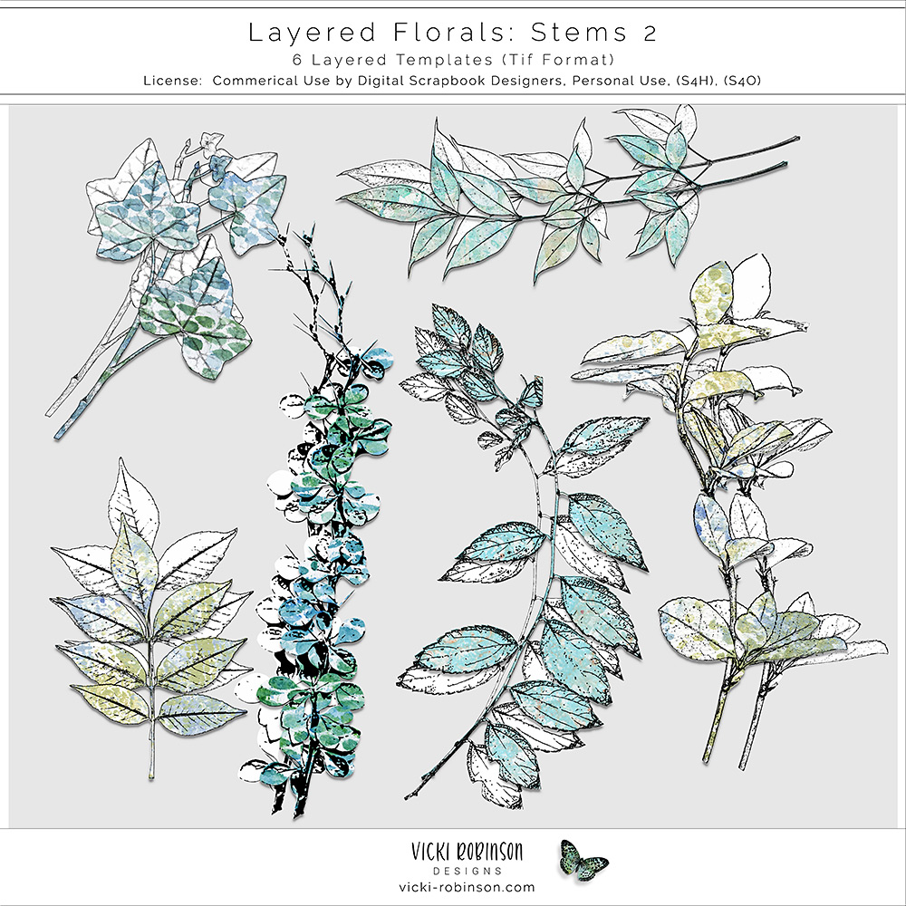 Layered Floral Templates Stems 02