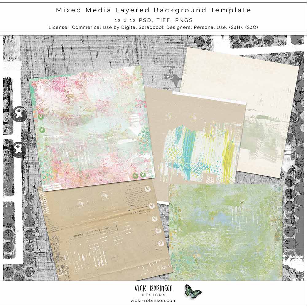 Mixed Media Background Layered Template 1 + Bonus Papers
