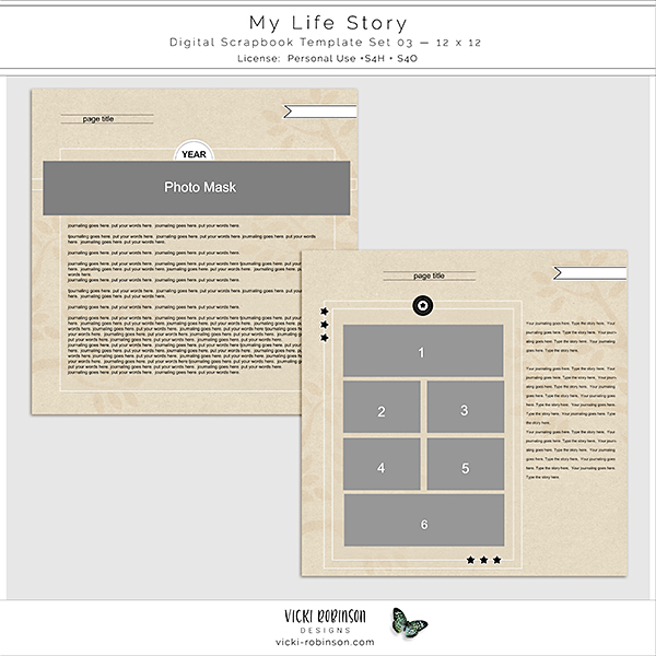 My Life Story Digital Scrapbook Template Set 03 12x12