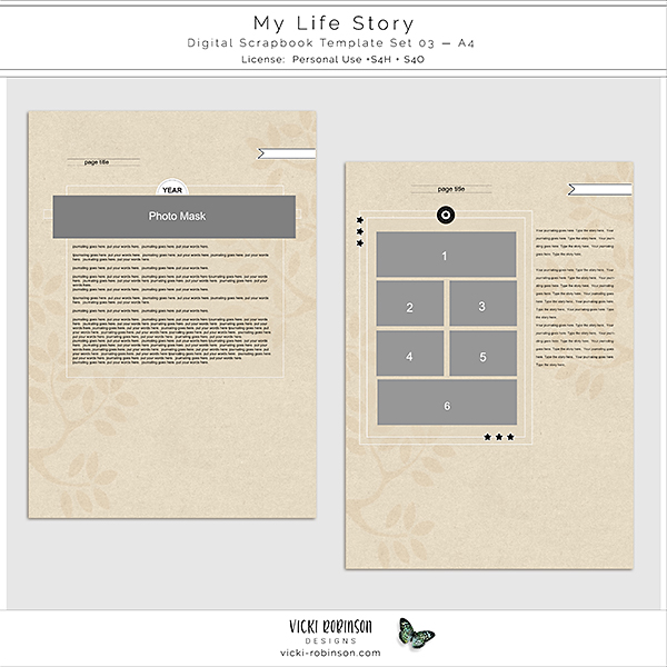 My Life Story Digital Scrapbook Template Set 03 A4