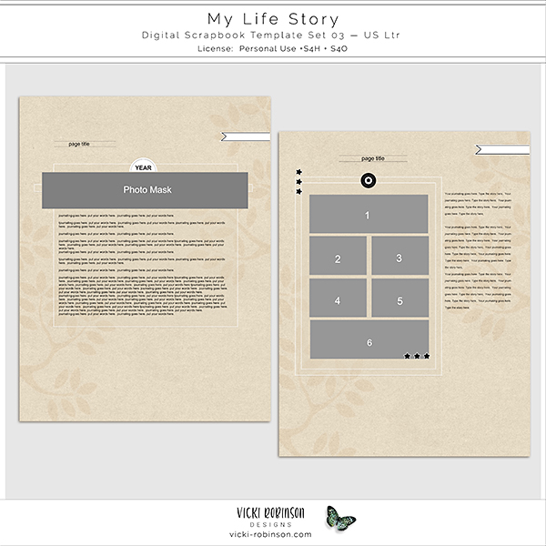 My Life Story Digital Scrapbook Template Set 03 US Ltr