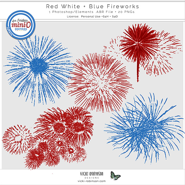 Red White and Blue Fireworks Stamps by Vicki Robinson
