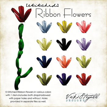 Ribbon Flowers Stitched