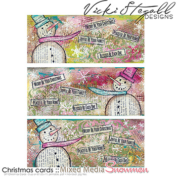 Christmas Cards - 3 up - Mixed Media Snowman