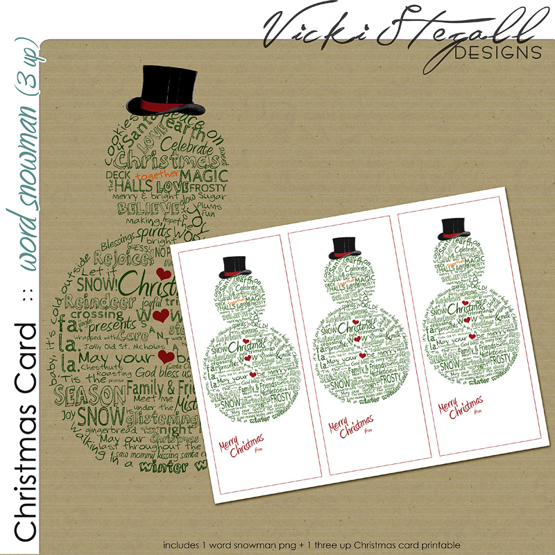 Christmas Cards - 3 up Snowman Wordart