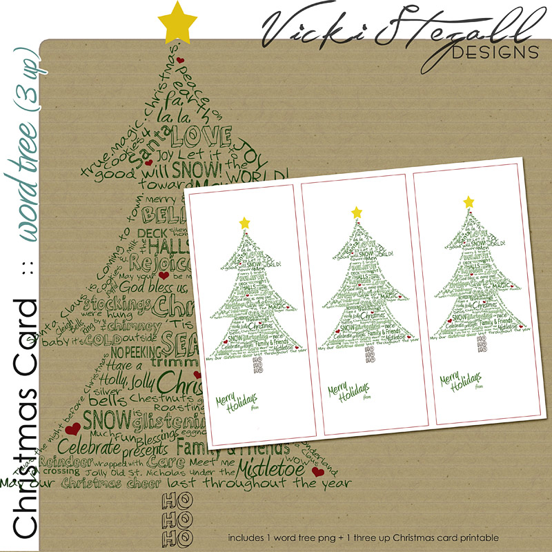 Christmas Cards - 3 up Christmas Tree Wordart