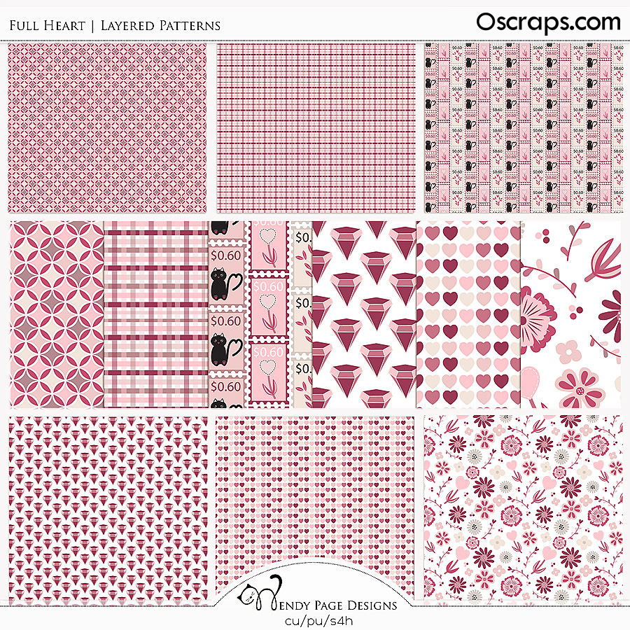 Full Heart Layered Patterns (CU) by Wendy Page Designs