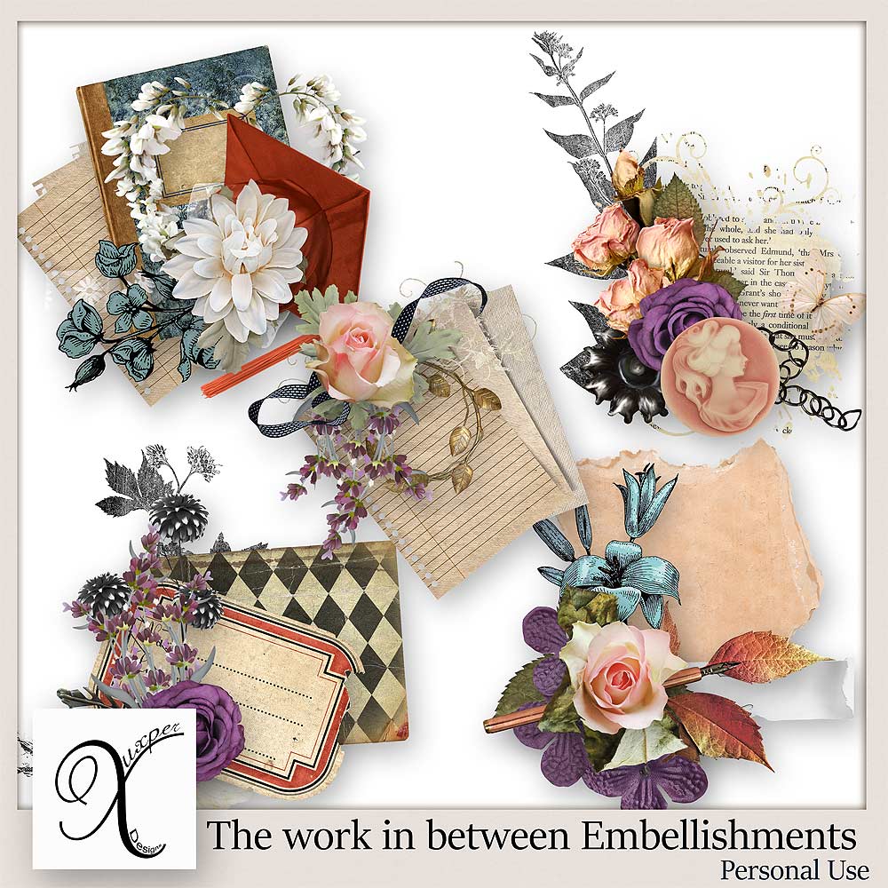 Digital Scrapbook Pack, Work in Between Embellishments by Xuxper Designs