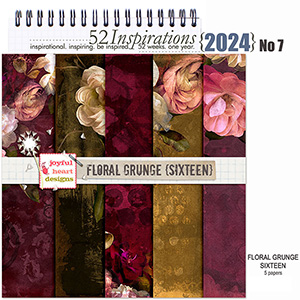 52 Inspirations 2024 No 07 Floral Grunge 16 Digiscrap Papers by Joyful Heart Designs