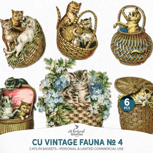 CU Vintage Fauna No 4 Cats In Baskets