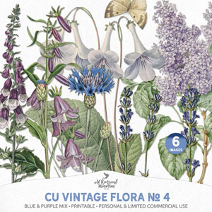 CU Vintage Flora No 4 Blue And Purple Mix
