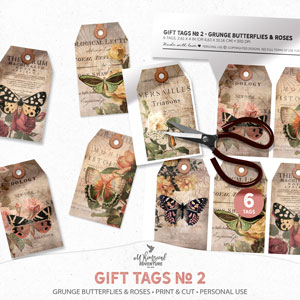 Gift Tags No 2 Grunge Butterflies And Roses