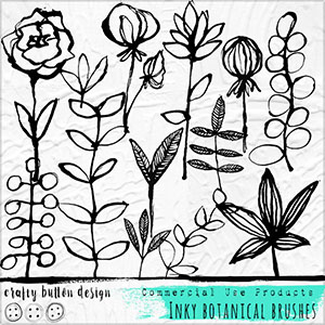 Inky Botanical Brushes for Commercial Use