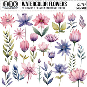(CU) Watercolor Flowers 1 by CRK 