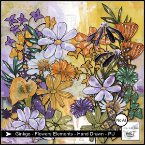 Ginkgo Flowers Elements hand drawn by Christine Art 