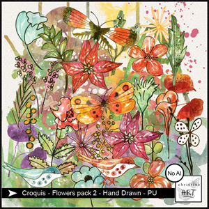 Croquis Flowers pack 2 Elements hand drawn by Christine Art 