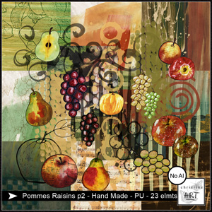 Pommes Raisins Pack2 hand drawn by Christine Art 