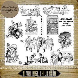 A Vintage Childhood - 10 PNG Stamps and ABR Brushes by Idgie's Heartsong