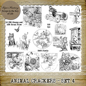 ANIMAL CRACKERS - Set 4 - 12 PNG Stamps and ABR Brushes by Idgie's Heartsong