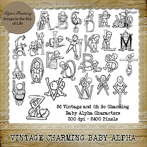 Charmig Vintage Baby Alpha - PNG Stamps and ABR Brushes by Idgie's Heartsong