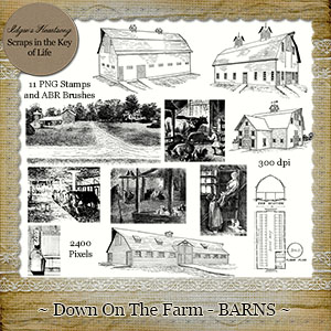 Down On The Farm - BARNS - 11 PNG Stamps and ABR Brush Files by Idgie's Heartsong