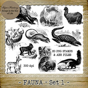 FAUNA - Set 1 - 20 Vintage PNG Stamps and Brushes by Idgie's Heartsong