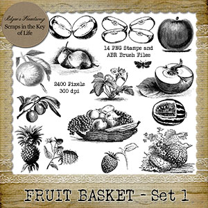 FRUIT BASKET - Set 1 - 14 PNG Stamps and ABR Brush Files by Idgie's Heartsong