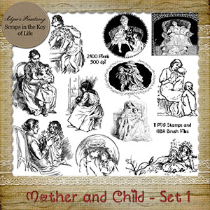 Mother And Child - Set 1 - 11 PNG Stamps and ABR Brushes by Idgie's Heartsong