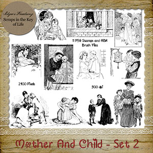 Mother And Child - Set 2 - 11 PNG Stamps and ABR Brush Files by Idgie's Heartsong