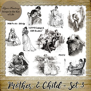 Mother And Child - Set 3 - 10 PU/CU PNG Stamps and ABR Brush Files by Idgie's Heartsong