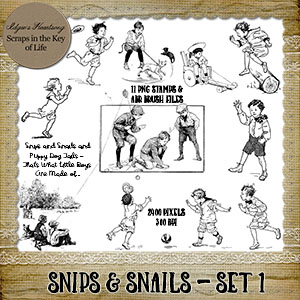 SNIPS & SNAILS - Set 1 - 11 PNG Stamps and ABR Brushes by Idgie's Heartsong