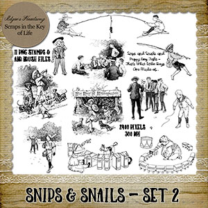 SNIPS & SNAILS - Set 2 - 11 PNG Stamps and ABR Brushes by Idgie's Heartsong