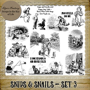 SNIPS & SNAILS - Set 3 - 11 PNG Stamps and ABR Brushes by Idgie's Heartsong