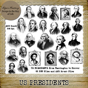 US PRESIDENTS - 65 PNG Stamps and ABR Brush Files by Idgie's Heartsong