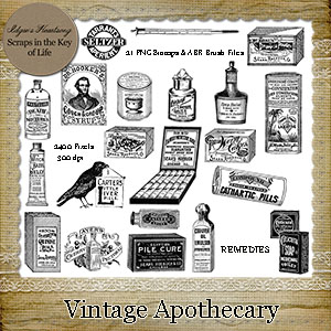 Vintage Apothecary - 21 PNG Stamps and ABR Brushes by Idgie's Heartsong