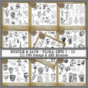 FLORA BUNDLE: Sets 1 to 10 - 111 PNG Stamps and ABR Brushes by Idgie's Heartsong