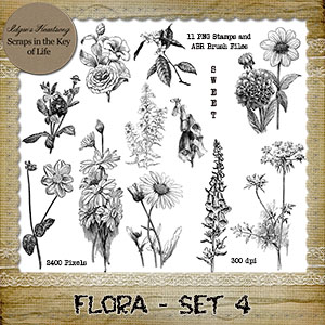 FLORA - Set 4 - 11 PNG Stamps and ABR Brush Files by Idgie's Heartsong