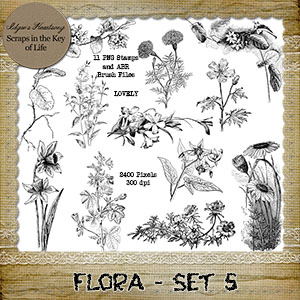 FLORA - Set 5 - 11 PNG Stamps and ABR Brush Files by Idgie's Heartsong