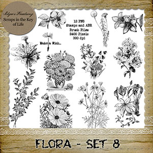 FLORA - Set 8 - 12 PNG Stamps and ABR Brush Files by Idgie's Heartsong