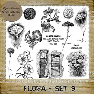 FLORA - Set 9 - 11 PNG Stamps and ABR Brush Files by Idgie's Heartsong