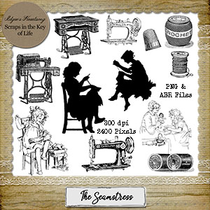 The Seamstress - Stamps - Set 2 - PNG Stamps & ABR Brushes by Idgie's Heartsong