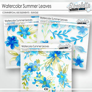 Watercolor Summer Leaves (CU elements) BUNDLE