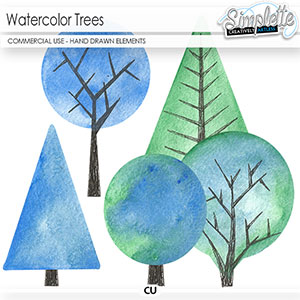 Watercolor Trees (CU hand drawn elements) by Simplette