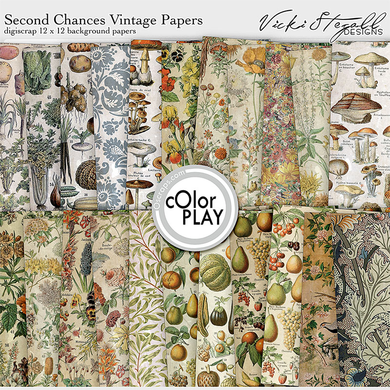Second Chances Digital Scrapbook Vintage Botanical Papers