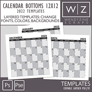 TEMPLATES: 2022 Calendar Bottoms 12x12