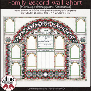 Heritage Resource Family Record: Hand Drawn 1884 Certificates by ADB Designs CU/PU